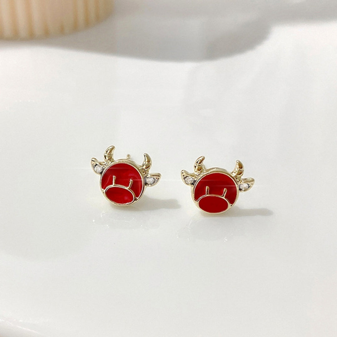 Cute Bull Earrings Creative Rhinestone Animal Ear Studs Pendent Jewelry Gift Image 9