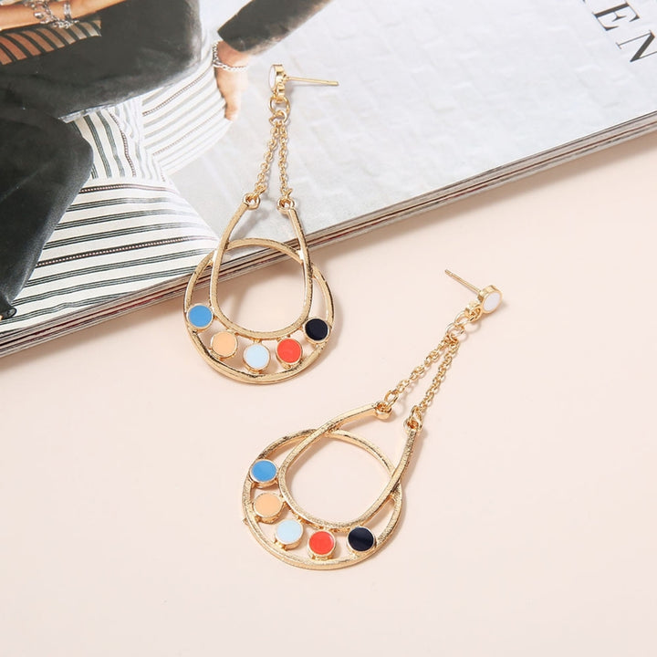 Drop-shaped Multicolor Flower Dangle Ear Stud Earrings Jewelry Accessories Gift Image 3