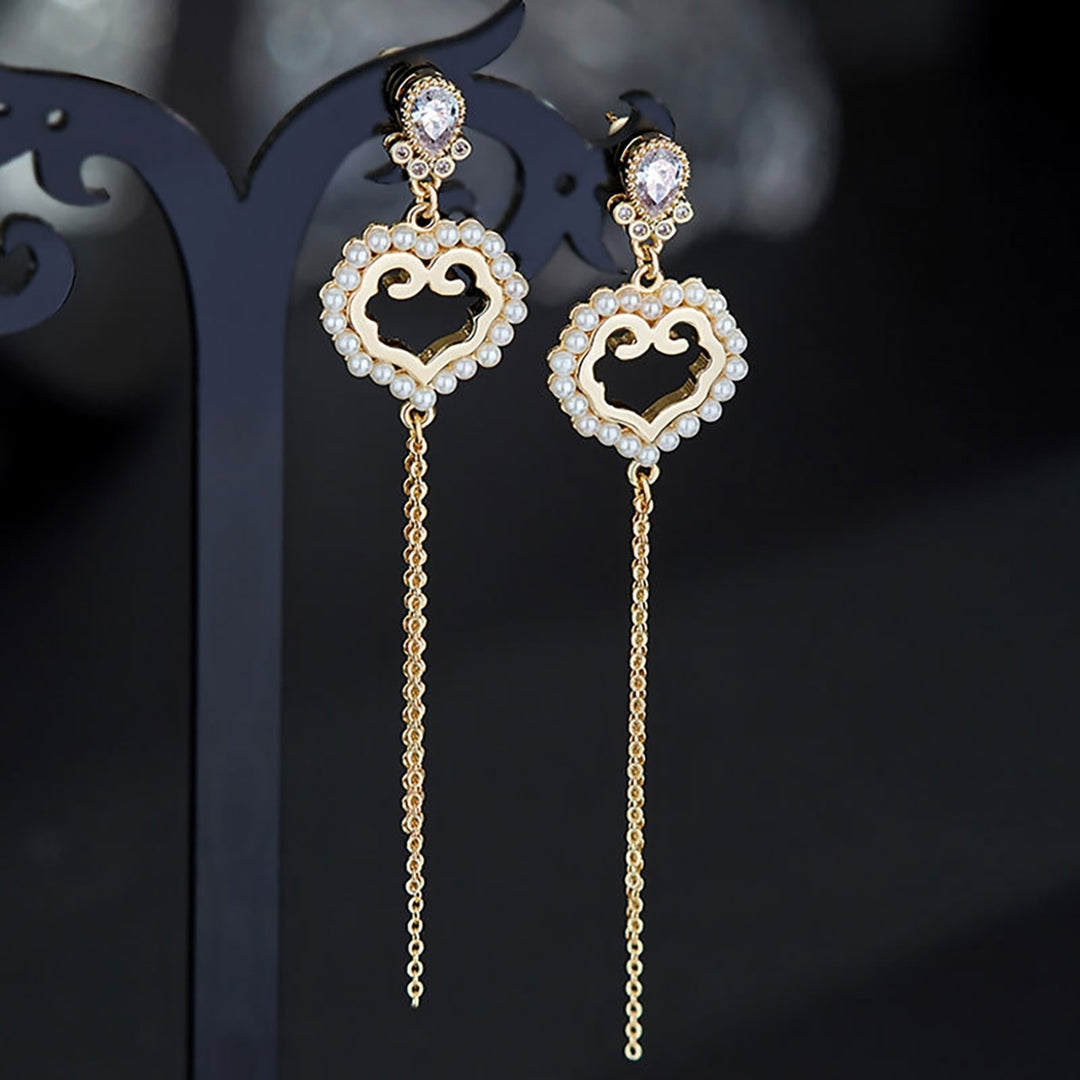 1Pair Earrings Chinese Style Elegant Fan Shape Long Tassel Stud Earrings for Wedding Image 6