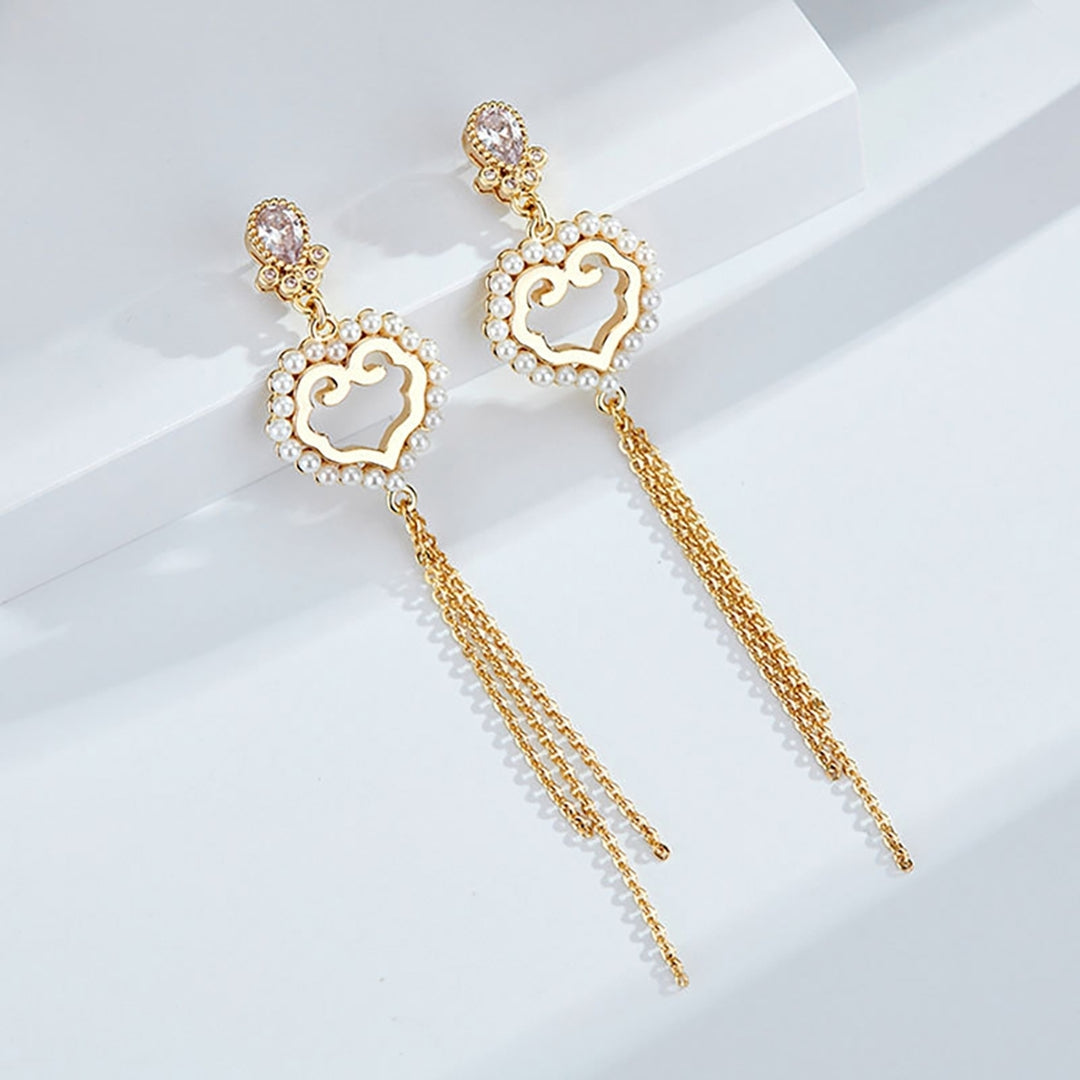 1Pair Earrings Chinese Style Elegant Fan Shape Long Tassel Stud Earrings for Wedding Image 8