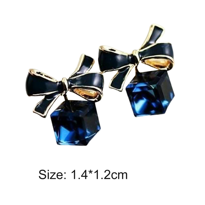 1 Pair Fashion Faux Crystal Bowknot Cube Ear Stud Earring Jewelry Accessory for Party Image 4