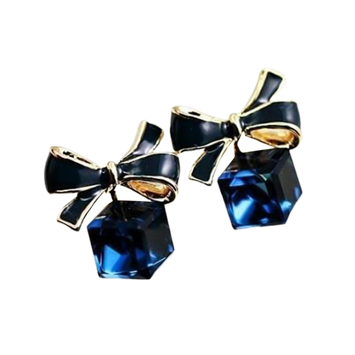 1 Pair Fashion Faux Crystal Bowknot Cube Ear Stud Earring Jewelry Accessory for Party Image 8
