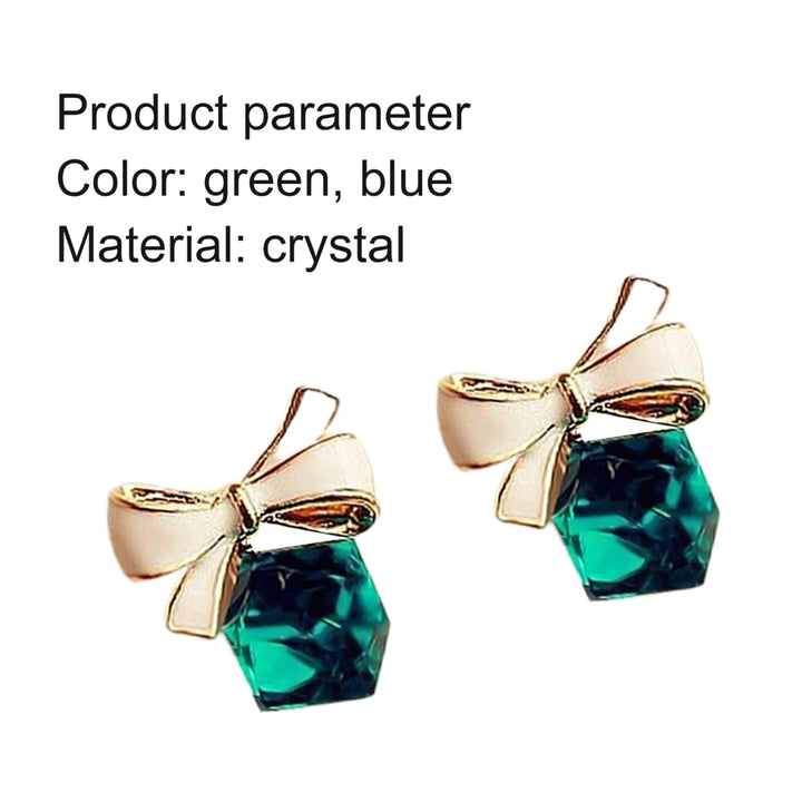 1 Pair Fashion Faux Crystal Bowknot Cube Ear Stud Earring Jewelry Accessory for Party Image 9