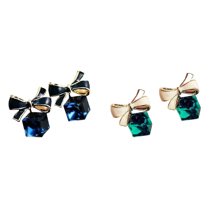 1 Pair Fashion Faux Crystal Bowknot Cube Ear Stud Earring Jewelry Accessory for Party Image 10