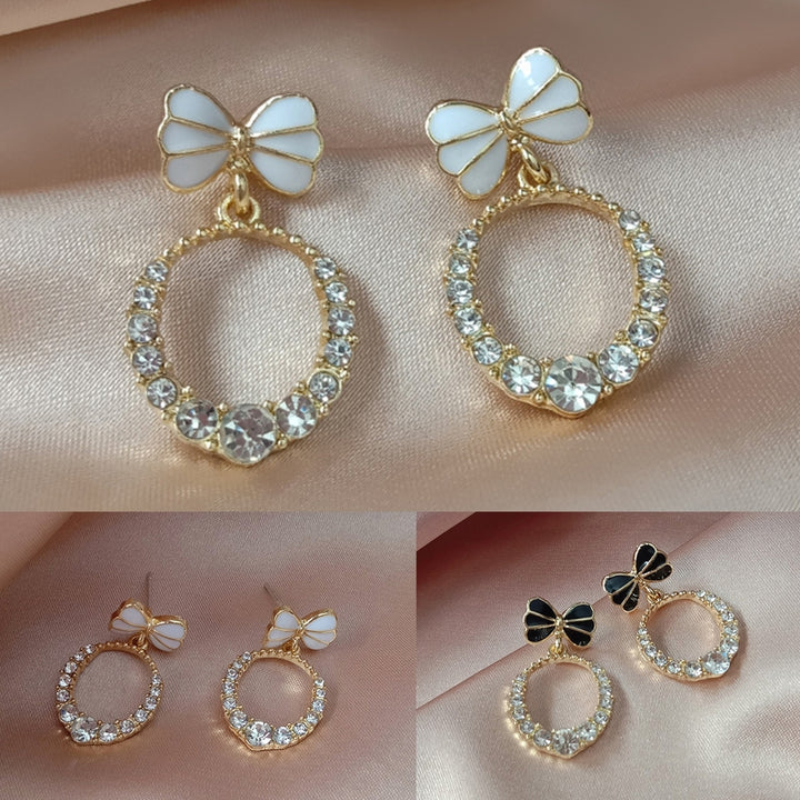 1 Pair Exquisite Women Heart Pendant Rhinestone Shiny Dangle Earring Jewelry Accessory Image 1