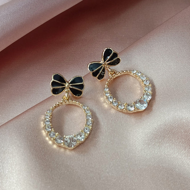 1 Pair Exquisite Women Heart Pendant Rhinestone Shiny Dangle Earring Jewelry Accessory Image 4