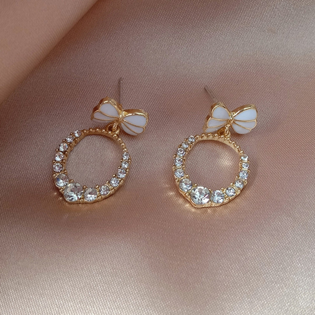 1 Pair Exquisite Women Heart Pendant Rhinestone Shiny Dangle Earring Jewelry Accessory Image 9