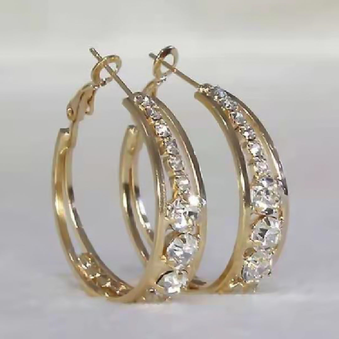 Earring Rhinestone Inlaid Jewelry Accessories Alloy Shiny Banquet Hoop Earrings for Wedding Image 1