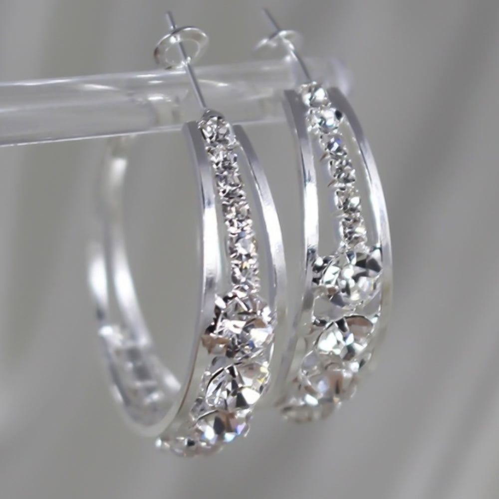 Earring Rhinestone Inlaid Jewelry Accessories Alloy Shiny Banquet Hoop Earrings for Wedding Image 2