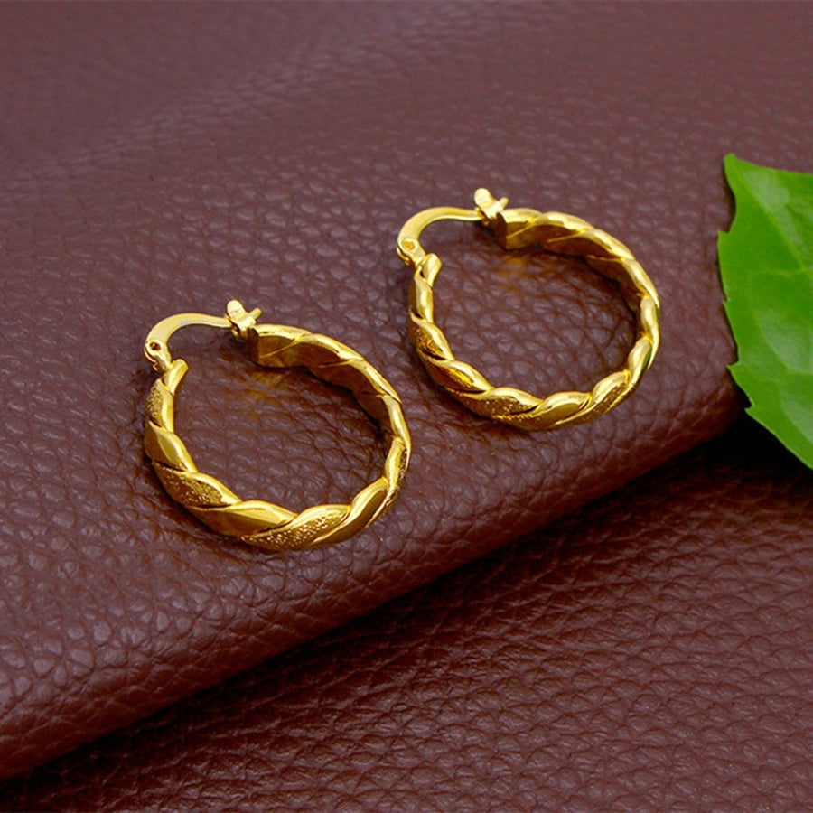 Earrings Round Shape Fine Workmanship Sturdy Gold Color Twisted Braided Earrings for Gift Image 1