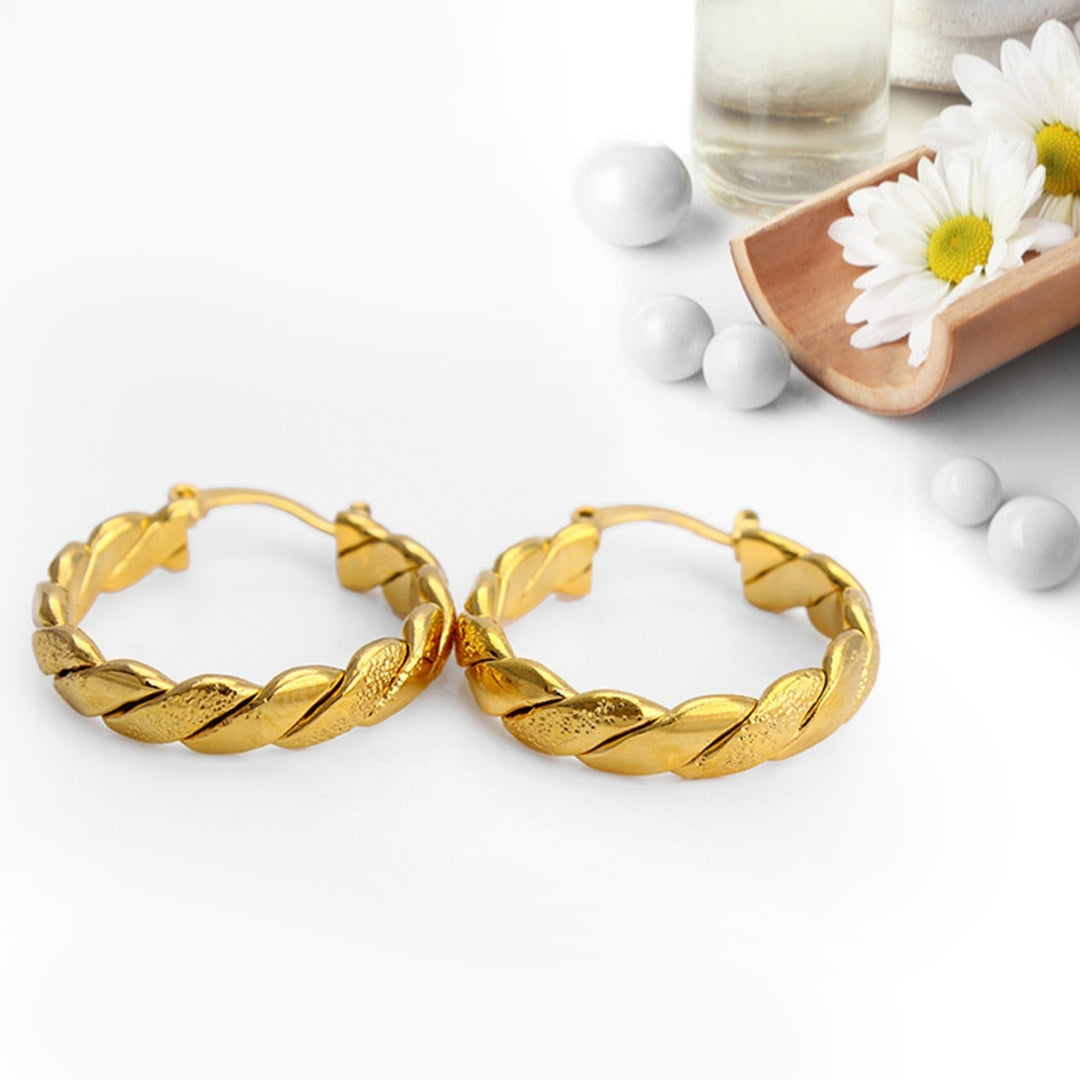 Earrings Round Shape Fine Workmanship Sturdy Gold Color Twisted Braided Earrings for Gift Image 3