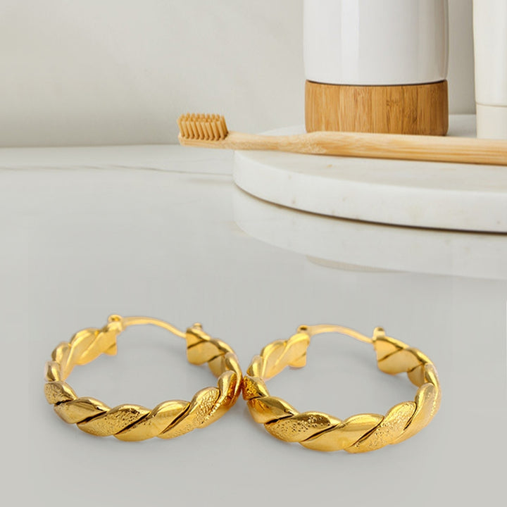 Earrings Round Shape Fine Workmanship Sturdy Gold Color Twisted Braided Earrings for Gift Image 4