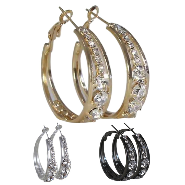 Earring Rhinestone Inlaid Jewelry Accessories Alloy Shiny Banquet Hoop Earrings for Wedding Image 11