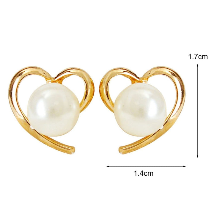1 Pair Ear Studs Heart-shaped Easy to Match Alloy Elegant Faux Pearl Stud Earrings for Daily Life Image 4