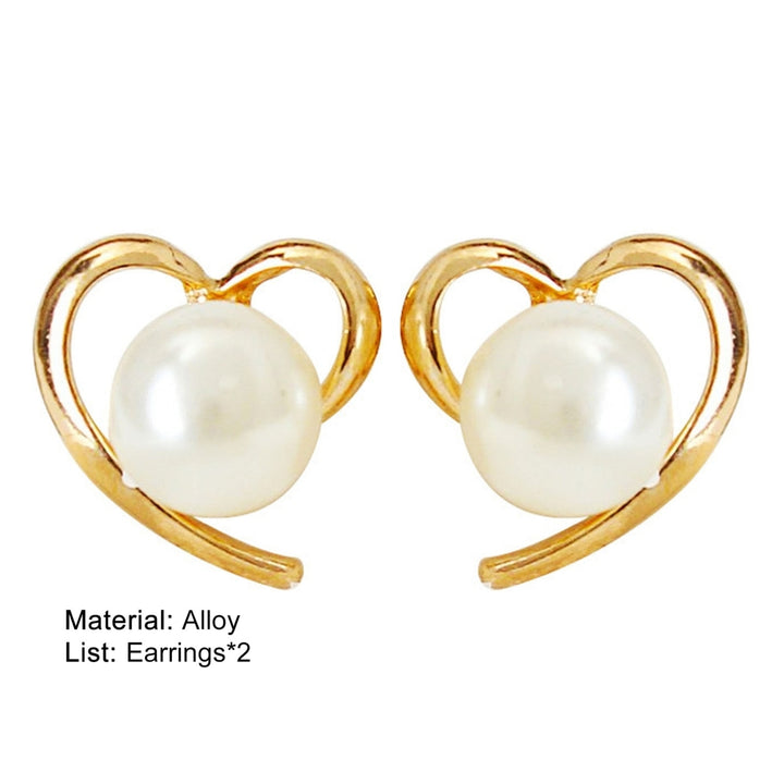 1 Pair Ear Studs Heart-shaped Easy to Match Alloy Elegant Faux Pearl Stud Earrings for Daily Life Image 11