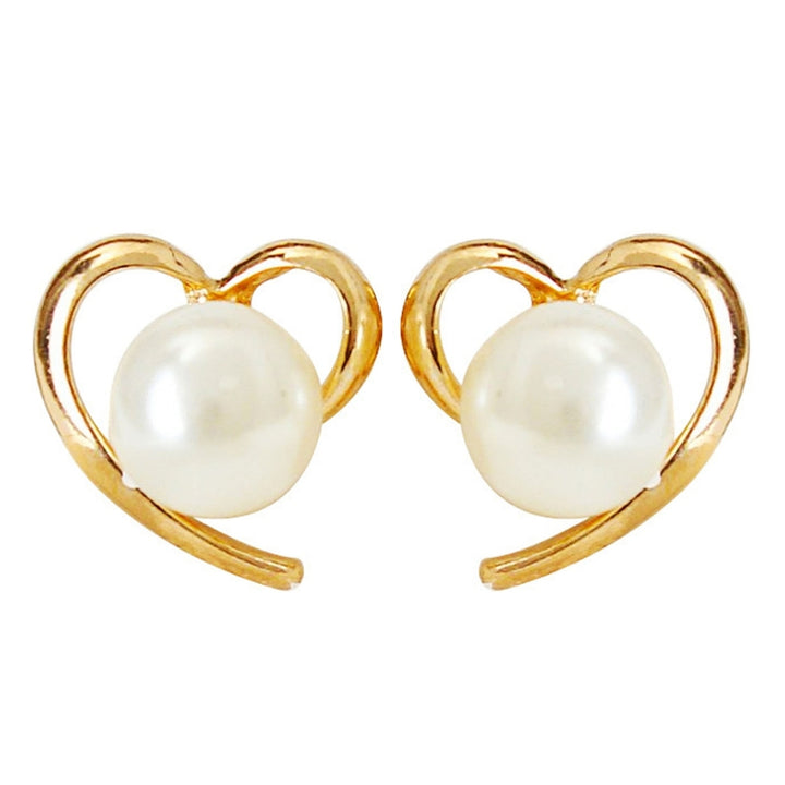 1 Pair Ear Studs Heart-shaped Easy to Match Alloy Elegant Faux Pearl Stud Earrings for Daily Life Image 12