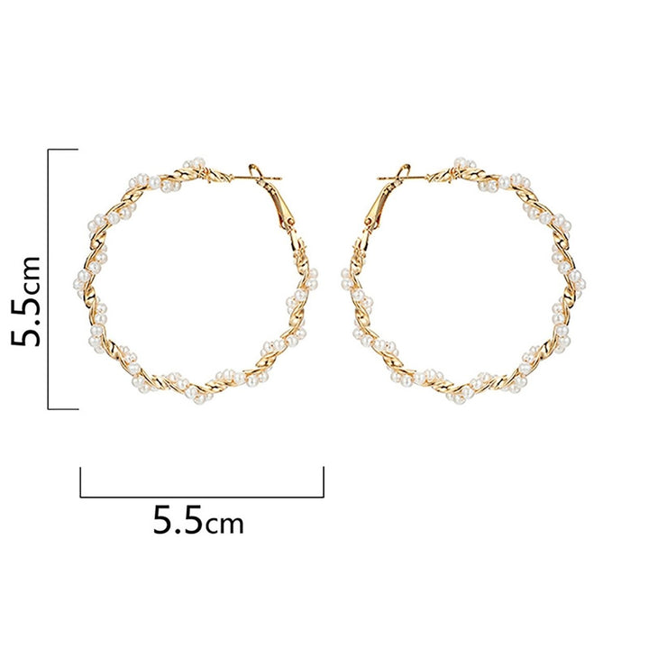 Ear Studs Spiral Round Faux Pearl Fashion Large Circle Hoop Earrings for Party Image 4