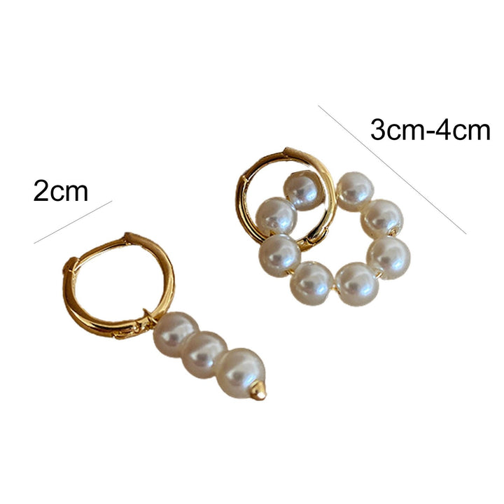 Hoop Earrings Double Circle Comfortable to Wear Golden Asymmetrical Faux Pearl Earrings for Daily Wear Image 4