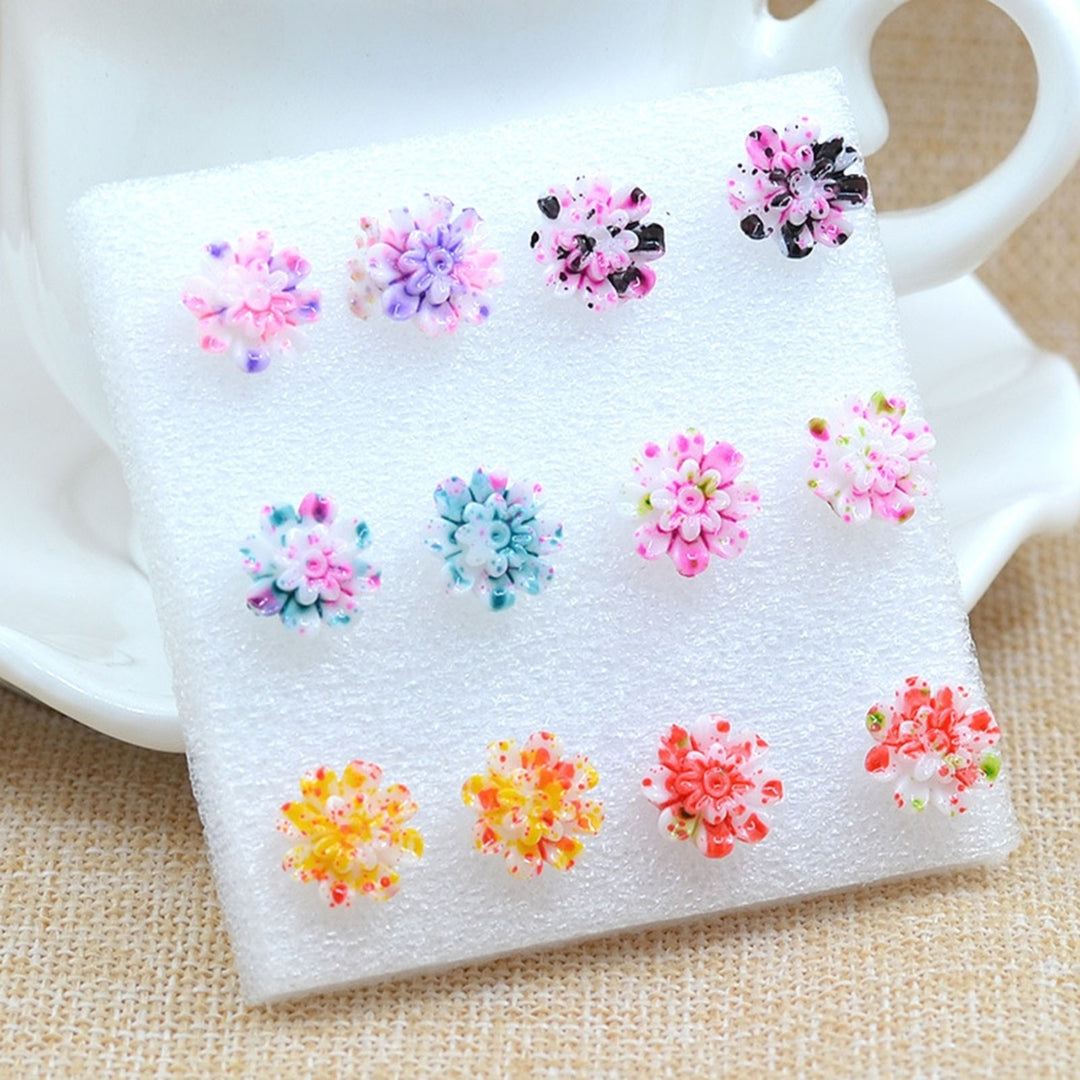 6Pairs Earrings Mini Portable Cute Various Colors Sweet Resin Marguerite Ear Ring Jewelry for Date Image 1