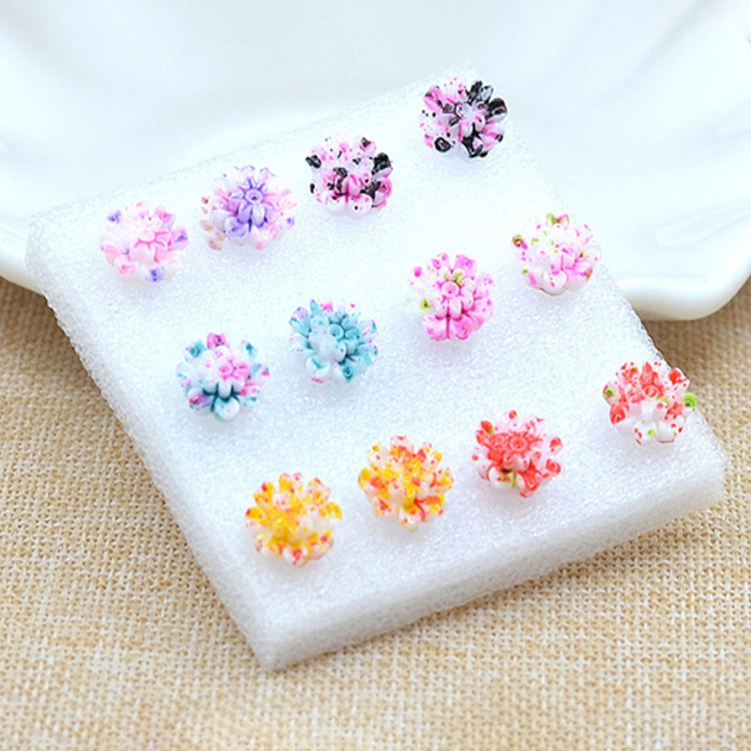 6Pairs Earrings Mini Portable Cute Various Colors Sweet Resin Marguerite Ear Ring Jewelry for Date Image 2