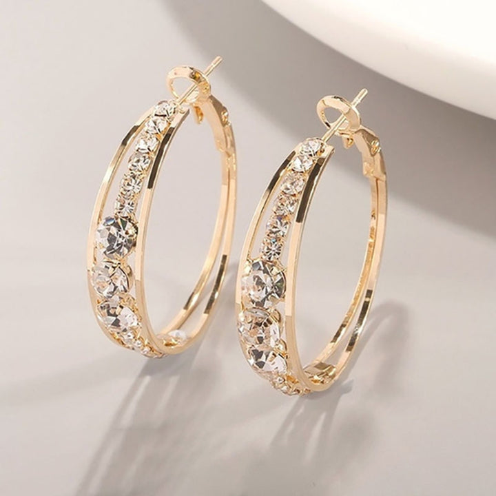 Women Earrings Attractive Shiny Rhinestones Inlaid Hoop Earrings Piercing Jewelry for Party Image 1