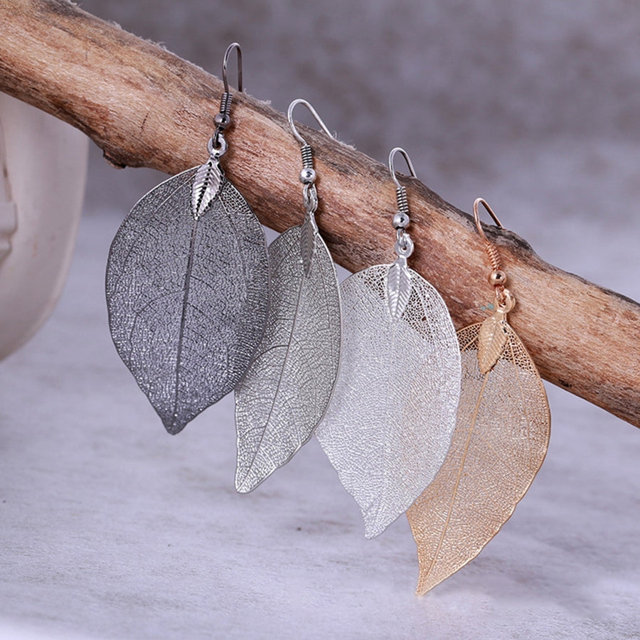 Tree Leaf Shape Alloy Hollow Bright Dangle Hook Earrings Fashion Jewelry for Wedding Image 1