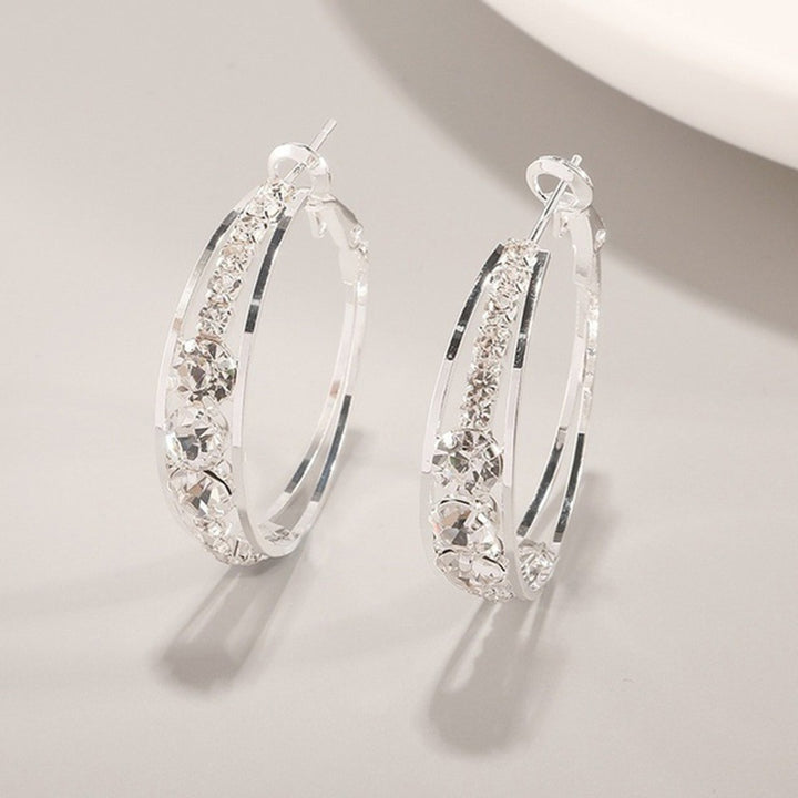 Women Earrings Attractive Shiny Rhinestones Inlaid Hoop Earrings Piercing Jewelry for Party Image 3