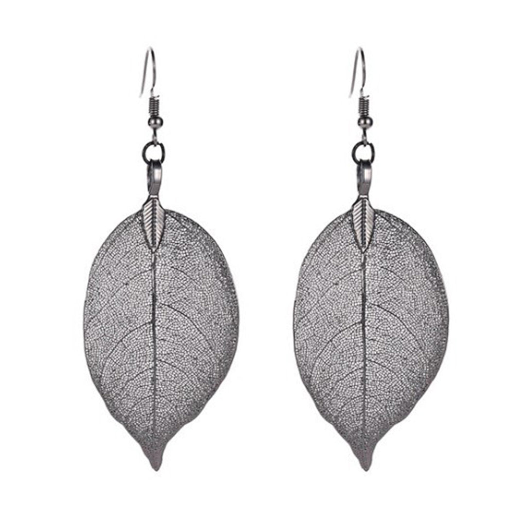 Tree Leaf Shape Alloy Hollow Bright Dangle Hook Earrings Fashion Jewelry for Wedding Image 2