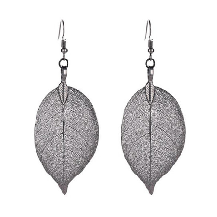 Tree Leaf Shape Alloy Hollow Bright Dangle Hook Earrings Fashion Jewelry for Wedding Image 1