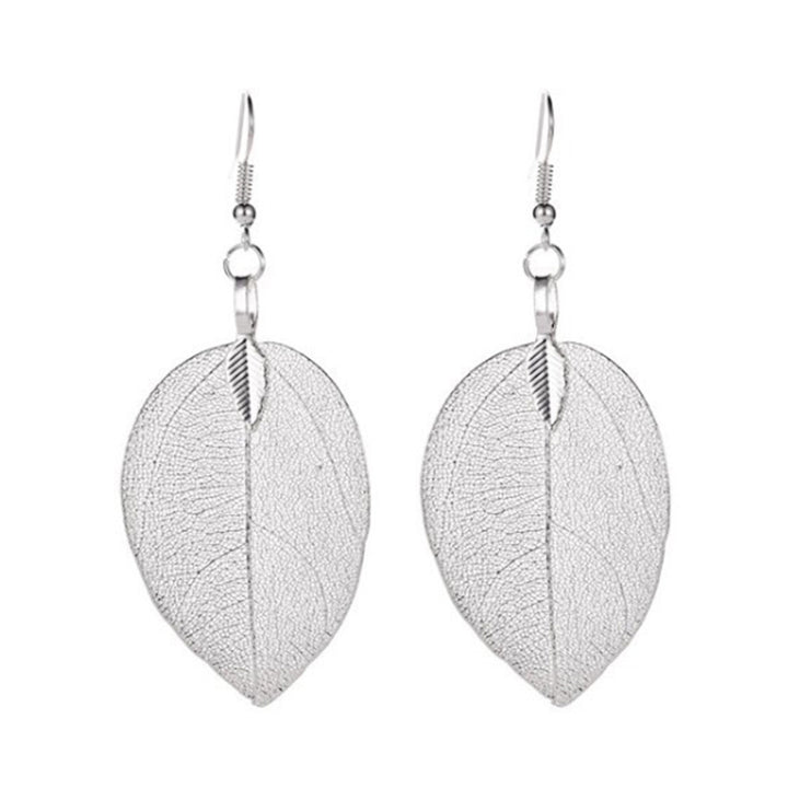 Tree Leaf Shape Alloy Hollow Bright Dangle Hook Earrings Fashion Jewelry for Wedding Image 3