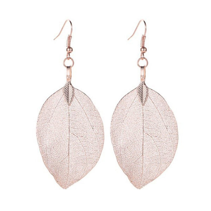 Tree Leaf Shape Alloy Hollow Bright Dangle Hook Earrings Fashion Jewelry for Wedding Image 4