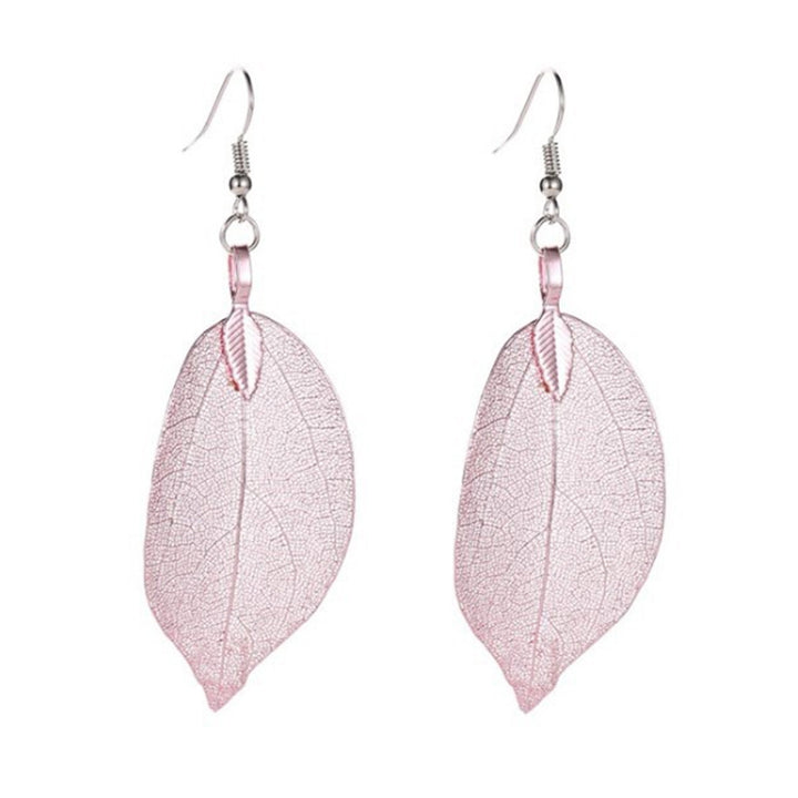 Tree Leaf Shape Alloy Hollow Bright Dangle Hook Earrings Fashion Jewelry for Wedding Image 4