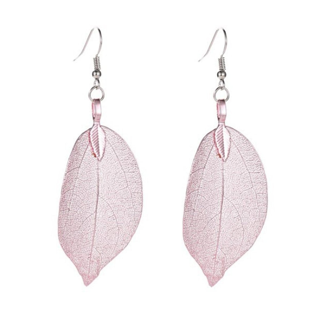 Tree Leaf Shape Alloy Hollow Bright Dangle Hook Earrings Fashion Jewelry for Wedding Image 1