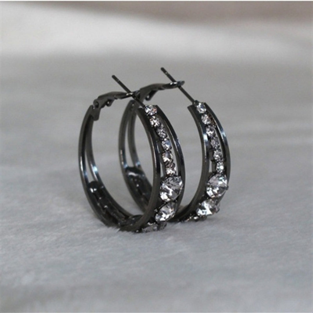 Women Earrings Attractive Shiny Rhinestones Inlaid Hoop Earrings Piercing Jewelry for Party Image 6