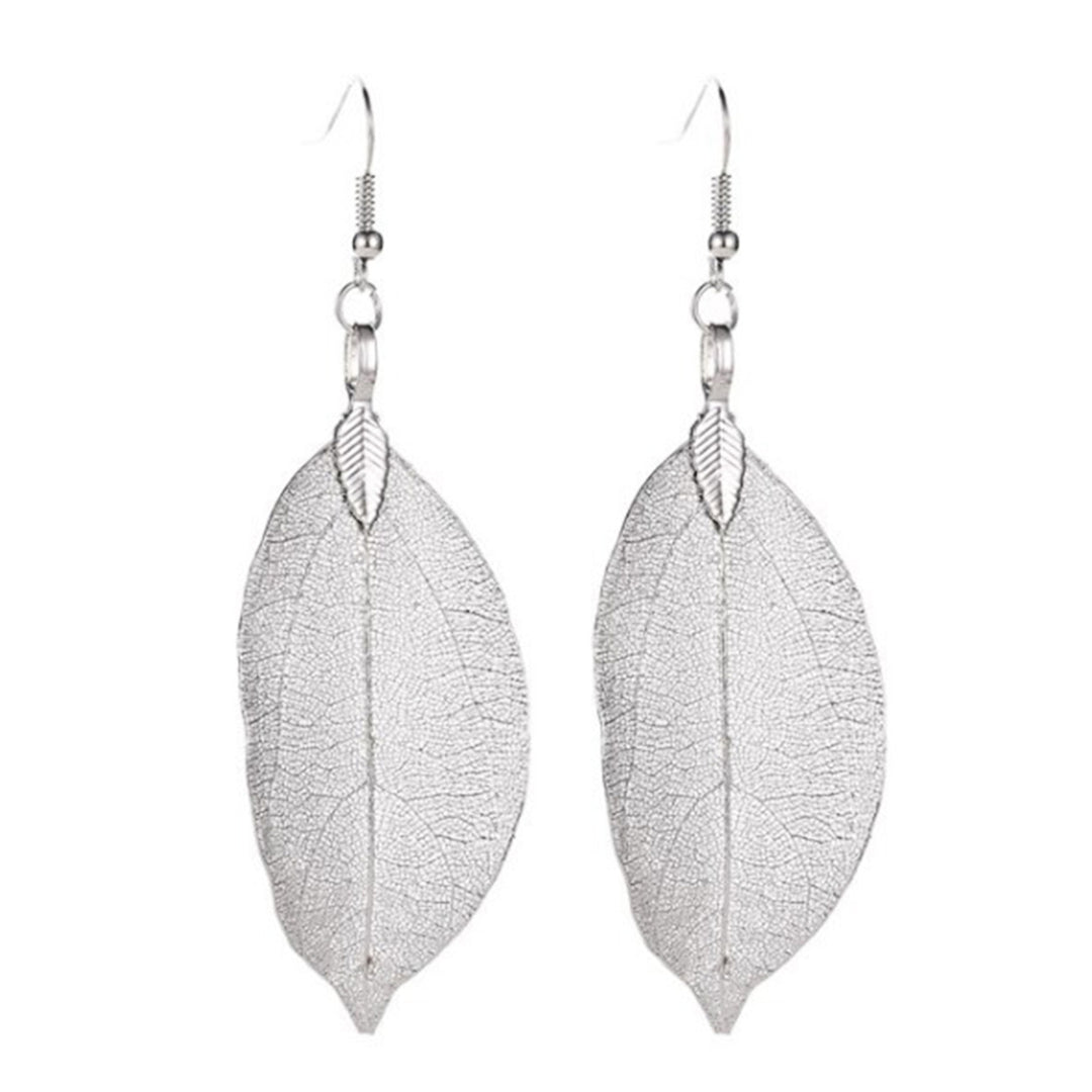 Tree Leaf Shape Alloy Hollow Bright Dangle Hook Earrings Fashion Jewelry for Wedding Image 6