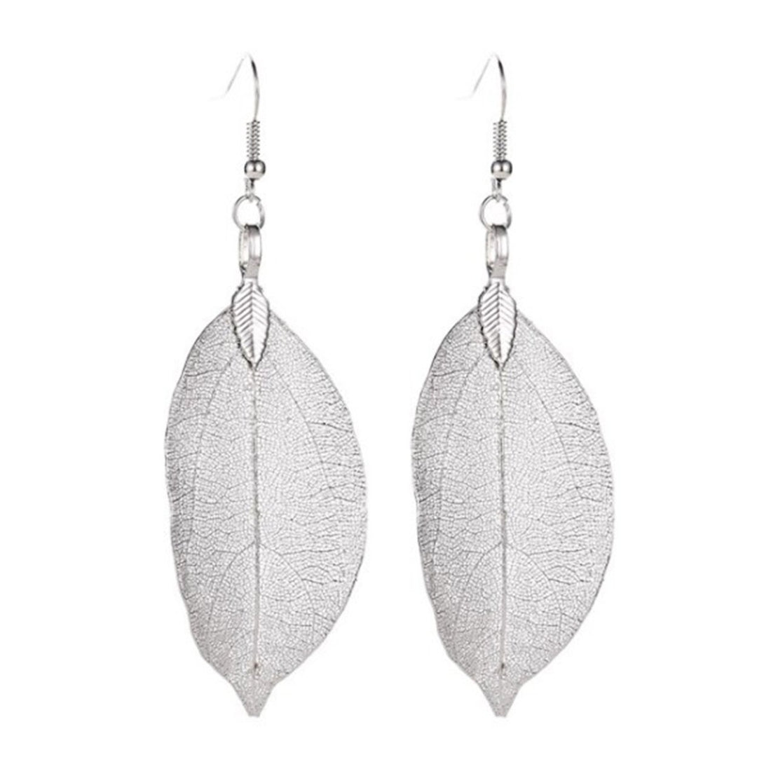 Tree Leaf Shape Alloy Hollow Bright Dangle Hook Earrings Fashion Jewelry for Wedding Image 1