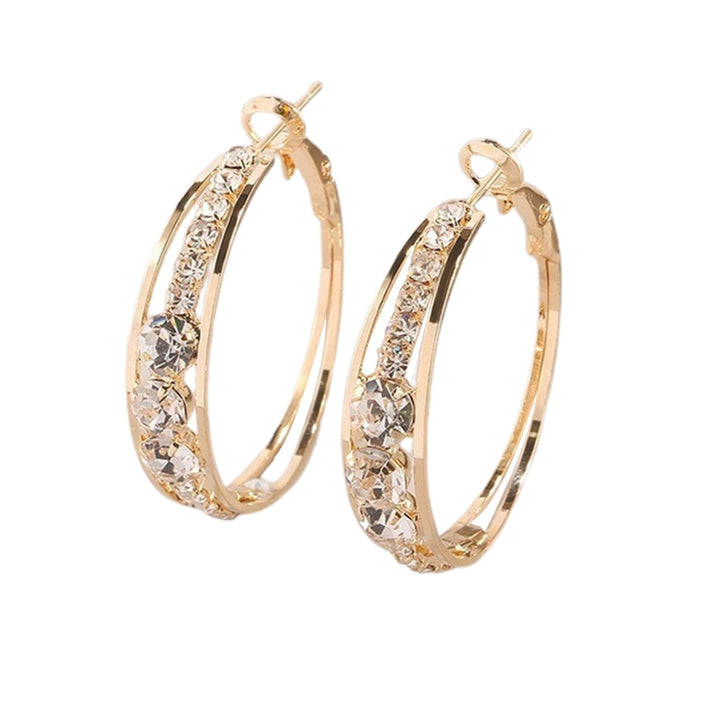 Women Earrings Attractive Shiny Rhinestones Inlaid Hoop Earrings Piercing Jewelry for Party Image 7