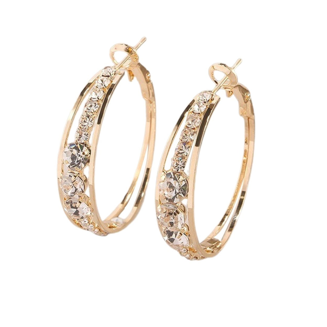 Women Earrings Attractive Shiny Rhinestones Inlaid Hoop Earrings Piercing Jewelry for Party Image 1