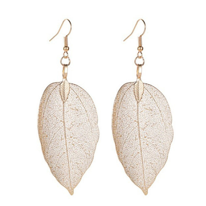 Tree Leaf Shape Alloy Hollow Bright Dangle Hook Earrings Fashion Jewelry for Wedding Image 7