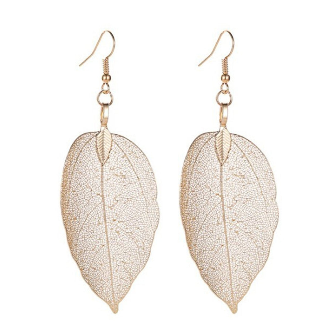 Tree Leaf Shape Alloy Hollow Bright Dangle Hook Earrings Fashion Jewelry for Wedding Image 1