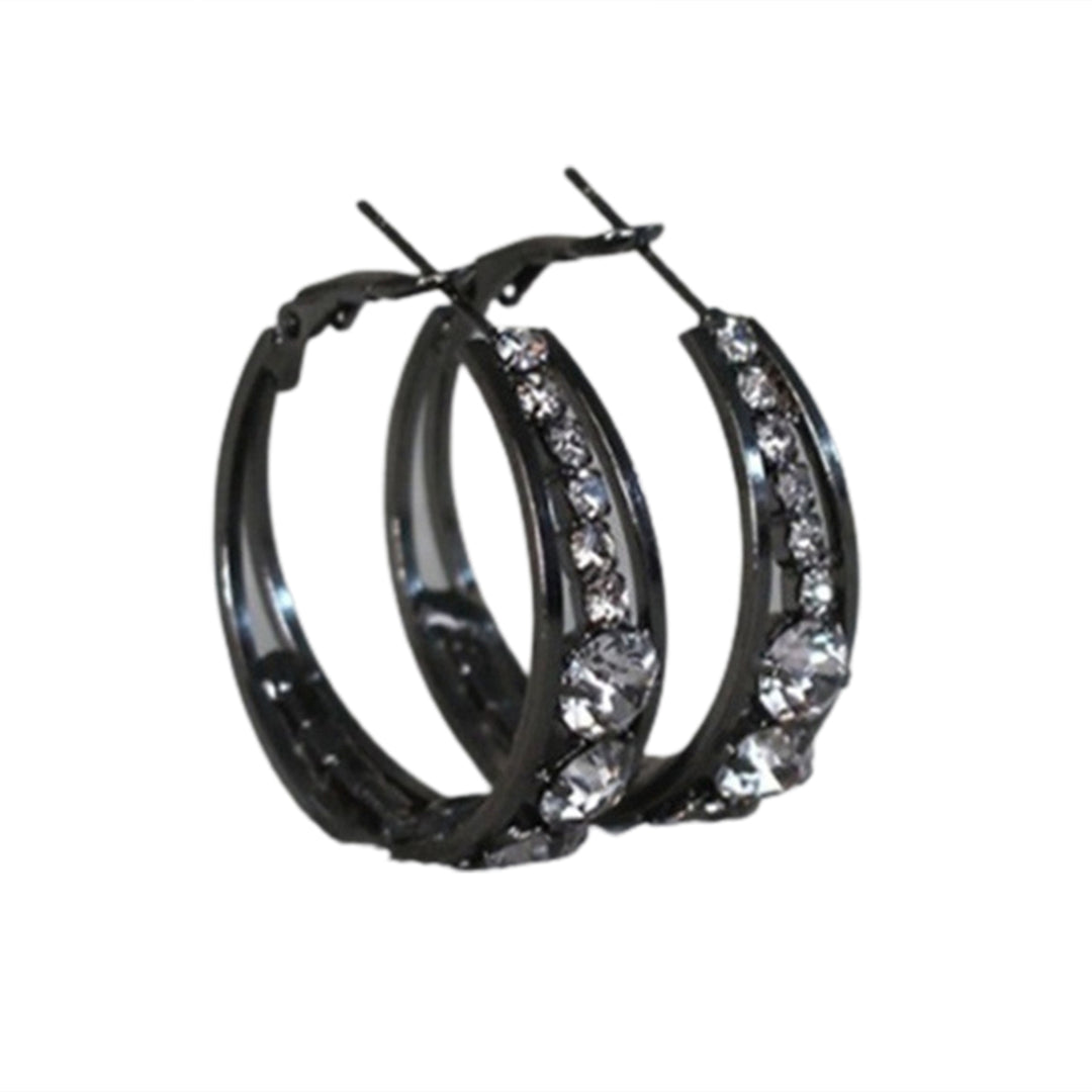 Women Earrings Attractive Shiny Rhinestones Inlaid Hoop Earrings Piercing Jewelry for Party Image 9