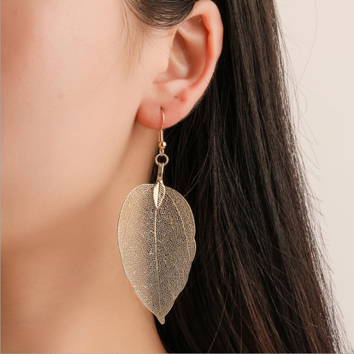 Tree Leaf Shape Alloy Hollow Bright Dangle Hook Earrings Fashion Jewelry for Wedding Image 8