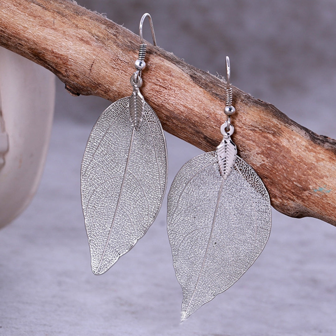 Tree Leaf Shape Alloy Hollow Bright Dangle Hook Earrings Fashion Jewelry for Wedding Image 9