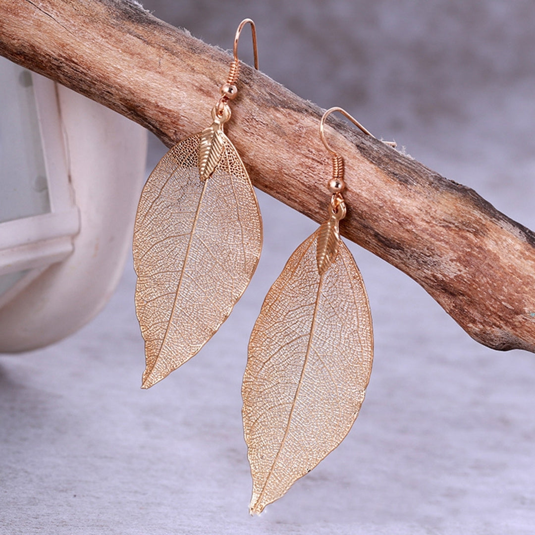 Tree Leaf Shape Alloy Hollow Bright Dangle Hook Earrings Fashion Jewelry for Wedding Image 10