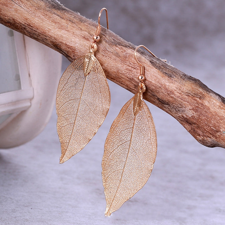 Tree Leaf Shape Alloy Hollow Bright Dangle Hook Earrings Fashion Jewelry for Wedding Image 10