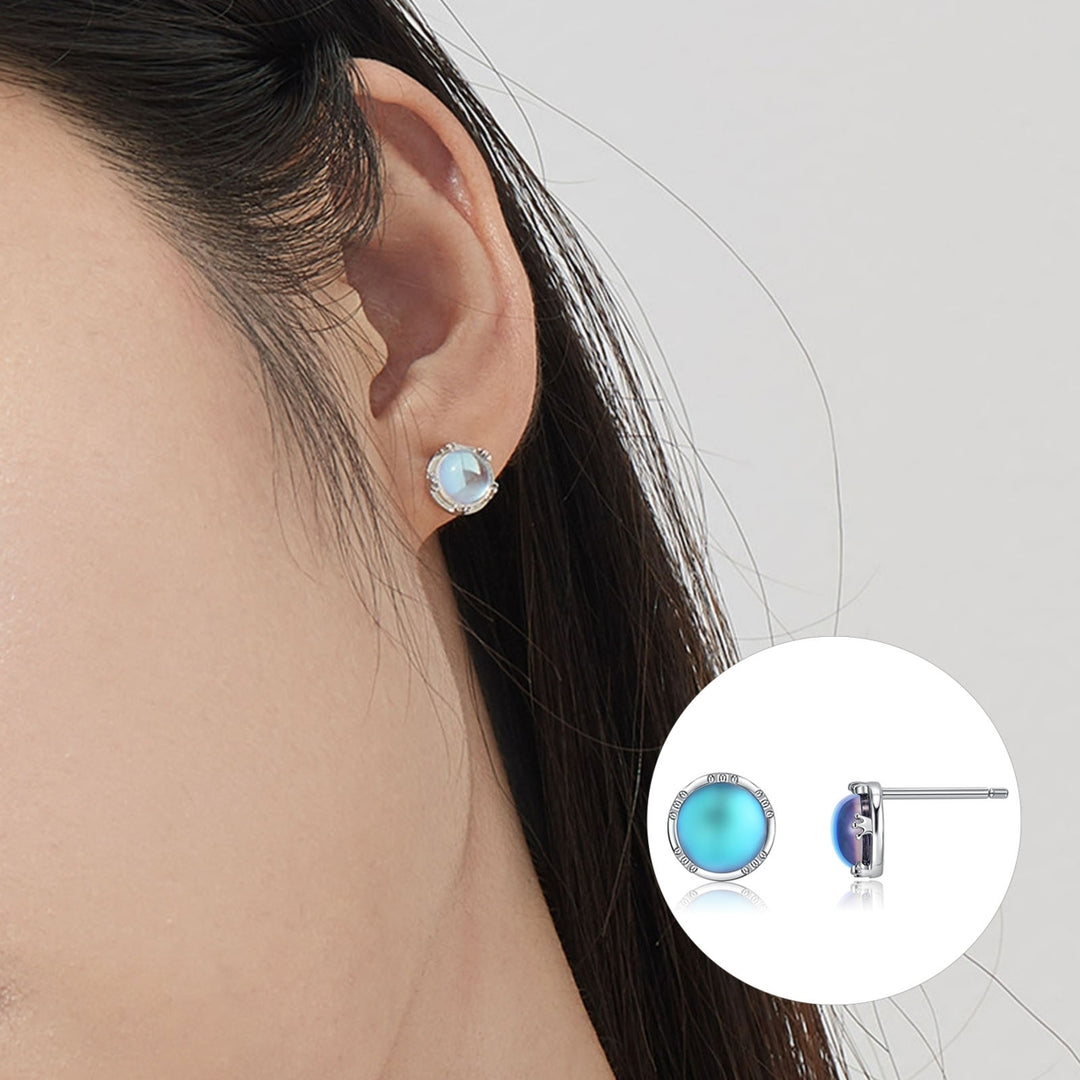 1 Pair SILVERHOO Women Ear Studs Exquisite Anti Deform 925 Silver Ladies Round Luminous Stone Ear Studs for Friends Image 3