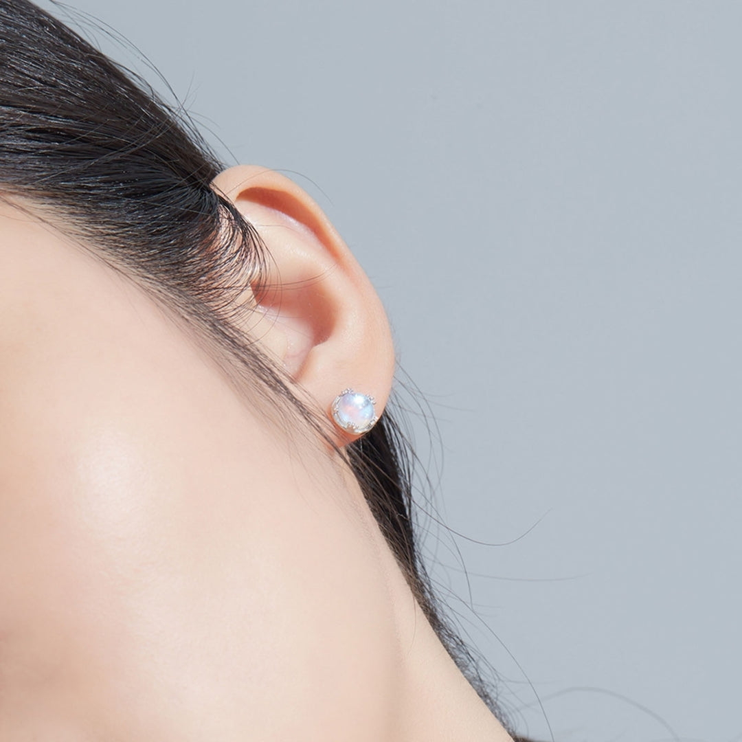 1 Pair SILVERHOO Women Ear Studs Exquisite Anti Deform 925 Silver Ladies Round Luminous Stone Ear Studs for Friends Image 4
