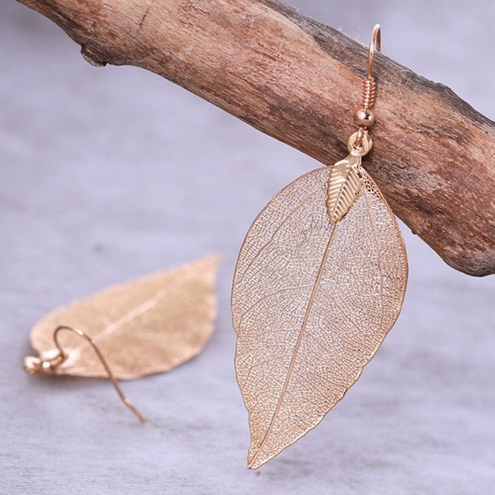 Tree Leaf Shape Alloy Hollow Bright Dangle Hook Earrings Fashion Jewelry for Wedding Image 12