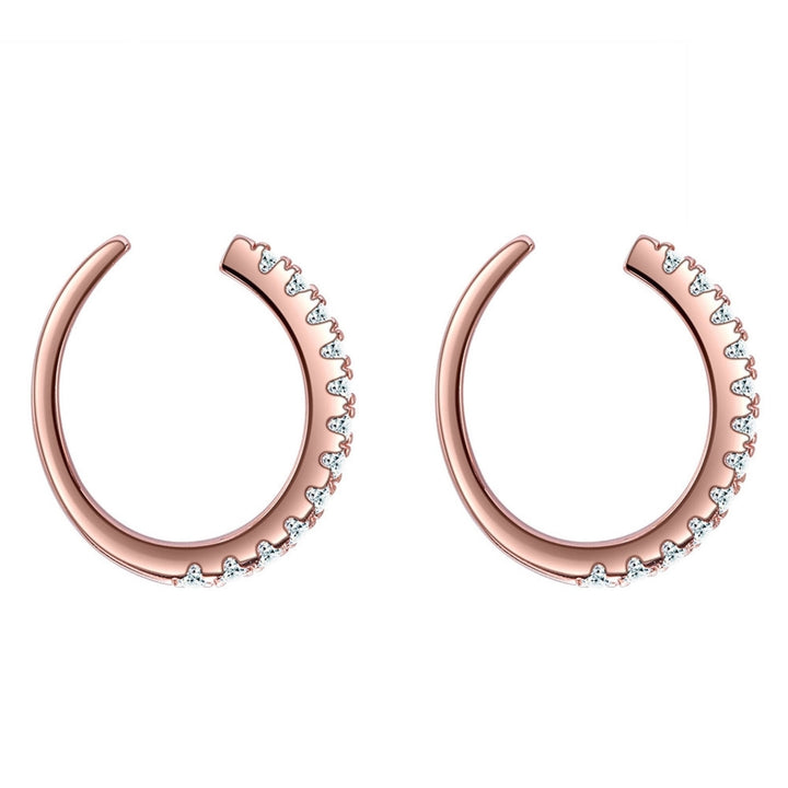 1 Pair SILVERHOO Earrings Round Shape Simple Ear Accessories Opening Circle Cubic Zirconia Earrings for Friends Image 2