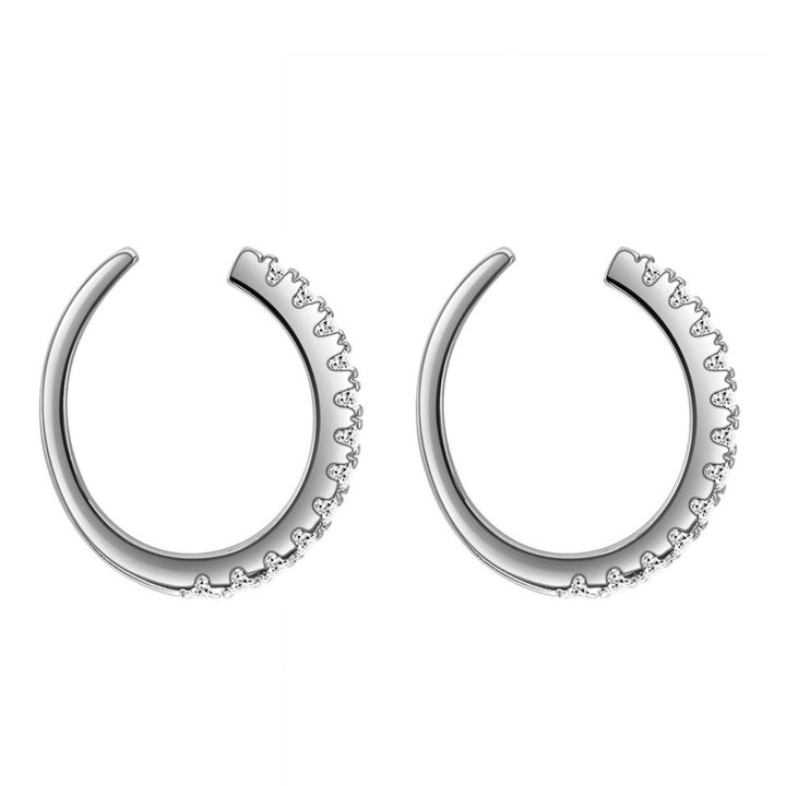 1 Pair SILVERHOO Earrings Round Shape Simple Ear Accessories Opening Circle Cubic Zirconia Earrings for Friends Image 3